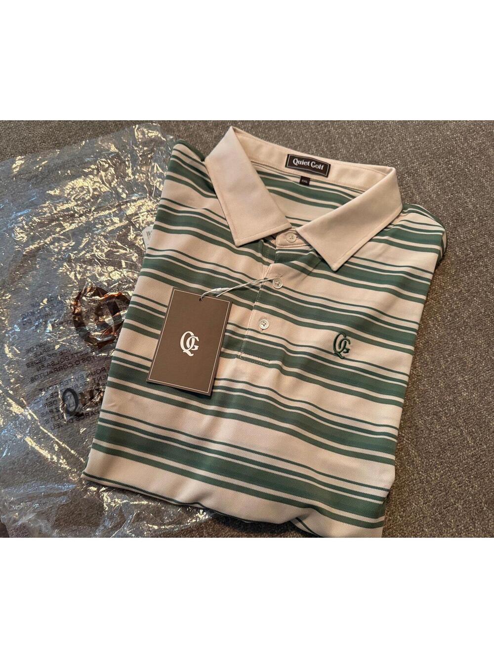 Quiet Golf Monogram Polo Green and Tan. XXL, NWT.